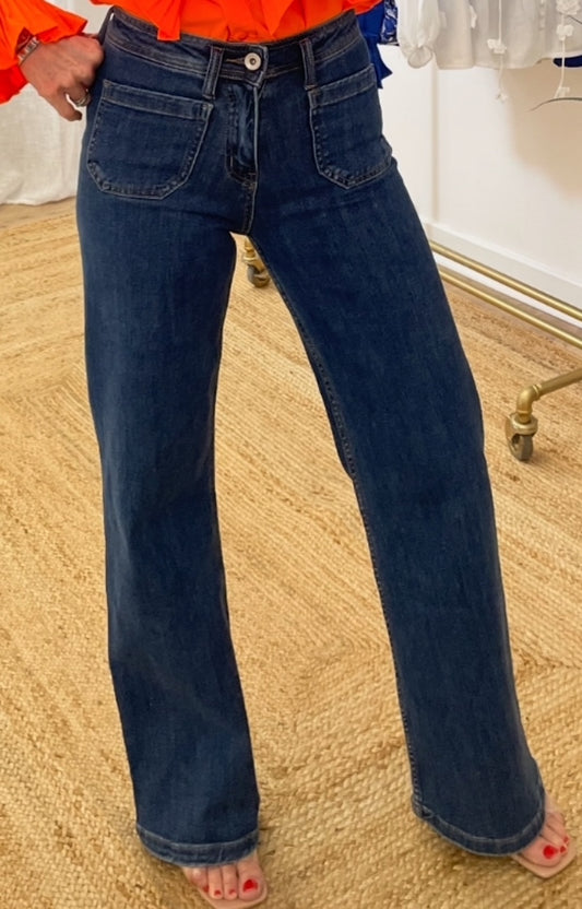 Polly Patch Pocket Wide Leg Blue Jeans
