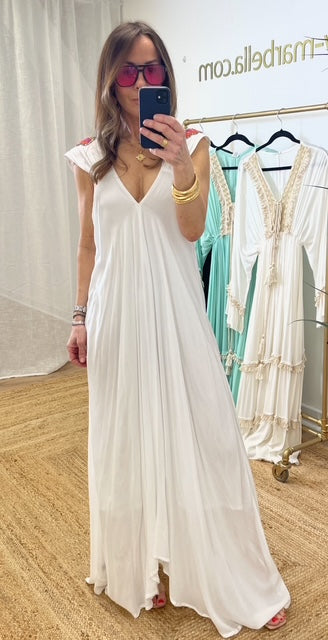 Amalfi White Dress With Sequin Shoulders